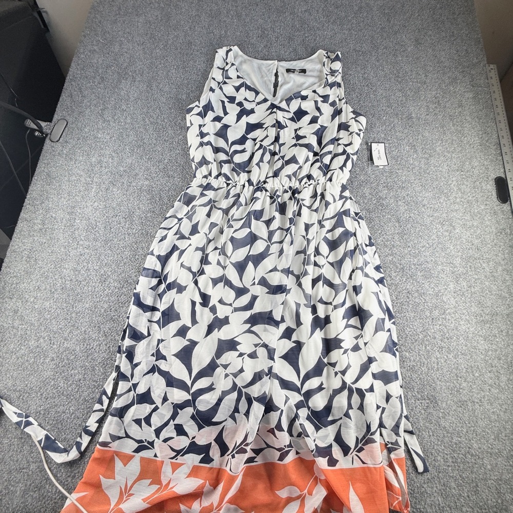 Nine West Leaf Print Sleeveless Maxi Dress Tango Dark Pacific Multi Size 16 NWT